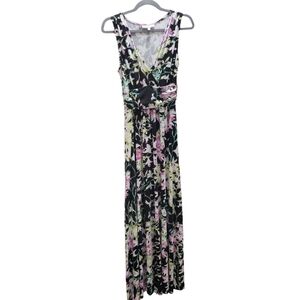 Jennifer Lopez Women's Black Floral Rayon V-Neck Sleeveless Long Maxi Dress